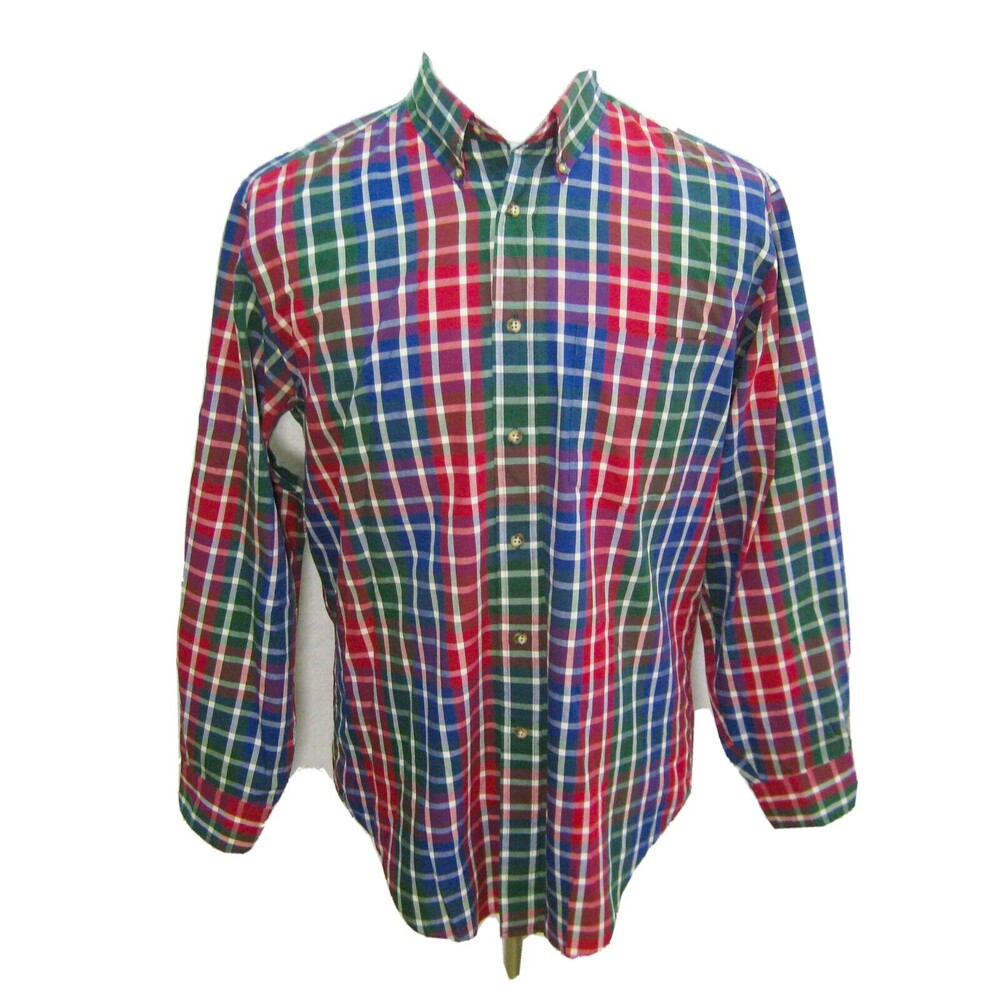 NORDSTROM Mens (Size Medium) Red Green Blue Plaid Long Sleeve Button Front Shirt